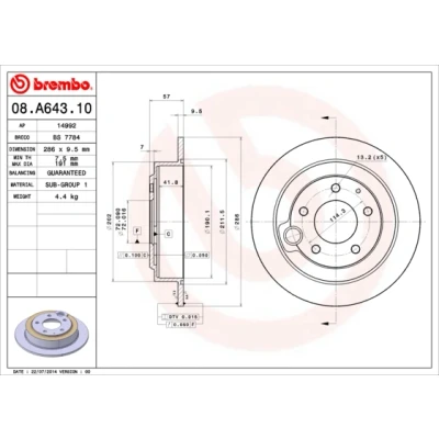 Bild av BREMBO 08.A643.10 Disque de frein 286 9,5 5 plein