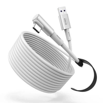 Bild av KIWI design 3 meter länkkabel, kompatibel med Meta Quest 3S/Quest tillbehör, 2/Pro/Pico 4 PC Steam VR, USB 3.0 anslutningskabel 5 Gbps supersnabb (vit)