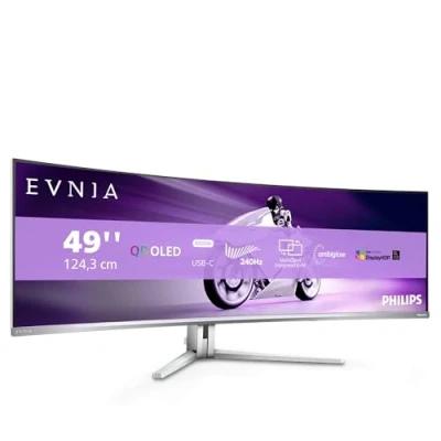 Bild av PHILIPS Evnia 49M2C8900AM 49&quot; QD OLED böjd spelskärm, 240 Hertz, 0,03 ms GtG, HDR400, Ambiglow (5120x1440, HDMI 2.1, DisplayPort 1.4, USB C, hub) vit