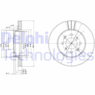 Bild av DELPHI BG2615 Disque de frein 262 22 4 ventilé huilé non traité sans roulement roue, bague ABS ROVER: 200 3/5 portes, Cabriolet