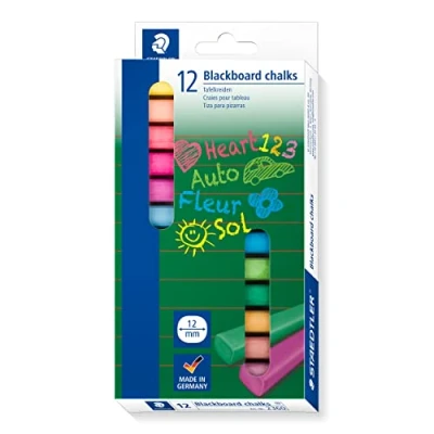Bild av Staedtler 2360 Wandtafelkreide (hervorragende Farbabgabe, staubfrei, leicht abwischbar, Kartonetui mit 12 farblich sortierten Tafelkreiden), schwarz/weiß, ST