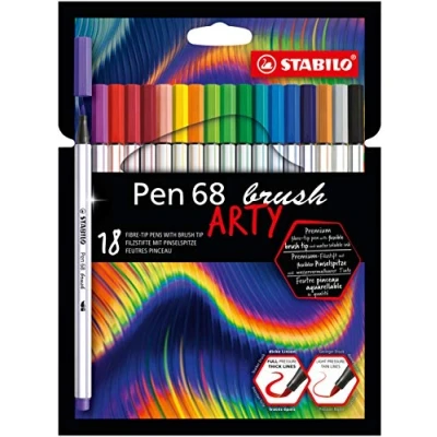 Bild av Premium Fibre Tip Pen STABILO 68 brush ARTY Wallet of 18 Assorted Colours