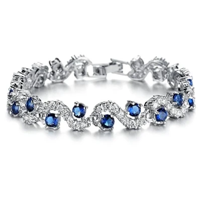 Bild av Crystalline Azuria Kvinnor 18ct Vit Guldpläterad Blå Simulerad Safir Zirkoniumkristaller Tennisarmband