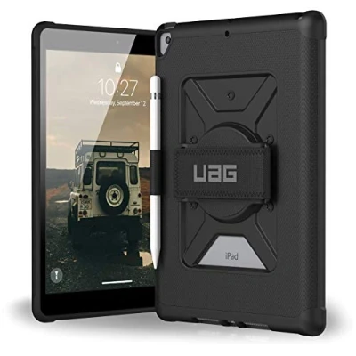 Bild av UAG designat för iPad 10,2 tum (9:e generationen 2021/8:e 2020/7:e 2019) fodral Metropolis svart robust skyddande med pennhållare och roterande handrem av URBAN ARMOR