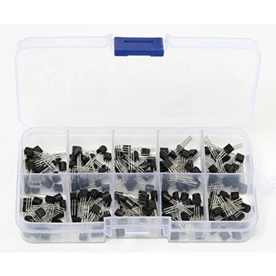 Bild av DollaTek 200 st 10 värde triod transistor kit S8050 S8550 S9012 S9013 S9014 2N3904 2N3906 C1815 A1015 MJE13001 transistorsortiment + plastlåda
