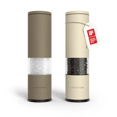 Bild av LARS NYSØM Salt och pepparkvarn 2 pack Manuell med justerbar keramisk malverk från grov till fin I Design kryddkvarnset (2 stycken) (Brown/Beige)