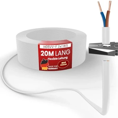 Bild av MAS Premium från 5 till 100 m plastslangkabel H05VV F 2, 3 eller x 0,75; x1; x1,5 x2,5 och 4G0,75 flexibel kabel enhetskabel (H05VV 2x1 WS, 20 m)