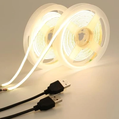 Bild av GOMING 5 mm bred LED remsa COB USB V naturvit 4 000 K driven 400 LED/M m (2 x 2 st) CRI 93 IP20 icke vattentäta lampor för gör det själv dekorativ belysning