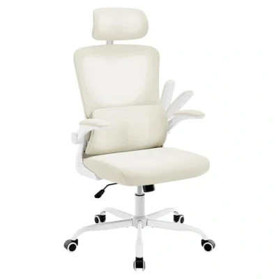 Bild av WOLTU Ergonomisk kontorsstol, svängbar stol på hjul, med lutningsfunktion, justerbart nackstöd, upphöjbara armstöd, nät C format ländryggsstöd, beige, BS161be