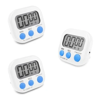Bild av Fousenuk 3 stycken äggur, vit, timer, digital, kökstimer, kök, kort väckarklocka, magnetisk, stoppur med fällbart stativ, timer stor LCD display för matlagning, bakning, sport, studier