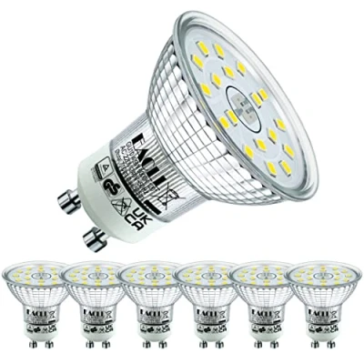Bild av EACLL GU10 LED kall vit 4,9 watt ersätter 75 W halogenlampor, 6 pack, 585 lumen 6000 K glödlampor, AC 230 V flimmerfri strålkastare, strålvinkel 120 graders spot, inte dimbar reflektorlampa