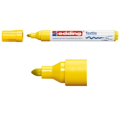 Bild av edding 4500 textilmarker gul 1 penna rund spets 23 mm permanenta tygmarkers för att rita på textilier, tål maskintvätt i upp till 60 C märkpennor text tyg