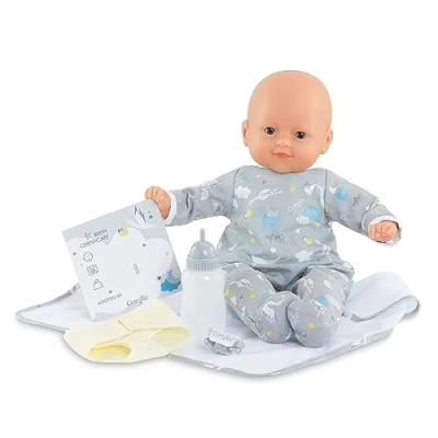 Bild av Corolle 9000130280 Mon Grand Poupon Mitt nyfödda set, mjuk kroppsdocka med sovögon, 6 delar tillbehör för första utrustningen, vaniljdoft, 36 cm, lämplig barn från 2 år
