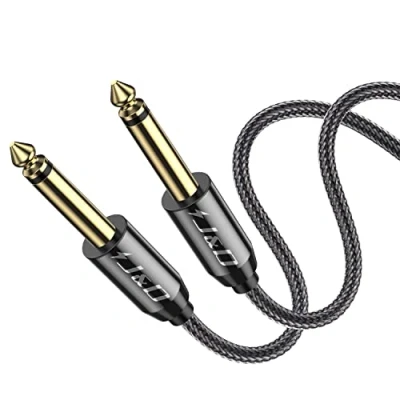 Bild av J&amp;D 6,35 mm Gitarr Instrumentkabel, Guldpläterat Kopparskal Heavy Duty 1/4 Tum TS Mono Ljudkabel med Zinklegeringshus och Nylonfläta för Gitarr, Multieffekter, Förstärkare, 1,8 m