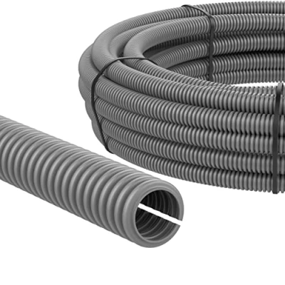 Bild av AUPROTEC Flexrör, slitsat, 2 till 50 m, tomrör, slitsat/flexrör, UV beständig/kabelskyddsslang/kabelslang grå innerdiameter 13 mm, längd m