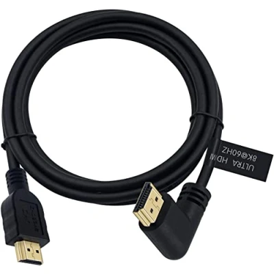 Bild av NÖRDIC 1m vinklad HDMI 2.1 UHD 8K 60Hz 4K 120Hz 48Gbps Dynamic HDR eARC Game Mode VRR Dolby ATMOS guldpläterad