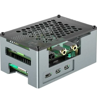 Bild av innomaker Aluminiumfodral för Raspberry Pi 5 med 3510 PWM fläkt passiv kylfläns aluminiumlegering fodral lämplig DAC/DAC PRO/AMP/AMP PRO/RS485 &amp; CAN hatt och de flesta av tilläggshatt