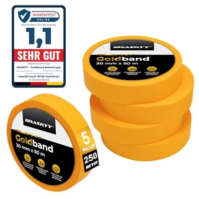 Bild av HASKYY guldband målningstejp 5 x 30 mm 50 m professionell maskeringstejp Washi tejp guld papperstejp självhäftande