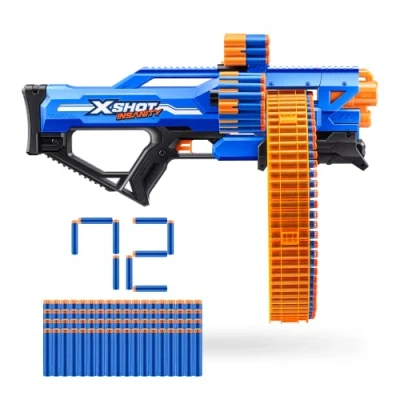 Bild av XSHOT Insanity Mad Mega Barrel av ZURU med 72 pilar, Air Pocket Technology Dart och förvaring, roterande tunna stor dartkapacitet, utomhusleksak för pojkar flickor, tonåringar vuxna