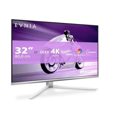 Bild av PHILIPS Evnia 32M2N8900AM 32&quot; UHD OLED spelskärm, 240 Hz, 0,03 ms, HDR400, FreeSync Prem. Pro, G Sync comp. (3840x2160, 2x HDMI 2.1, 1x DP 1.4, USB C (65W PD), hubb) vit
