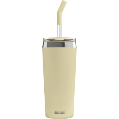 Bild av SIGG Helia Kaffemugg to go (0,6 l), dubbelväggig isolerad termosmugg med glassugrör, läckagesäker rostfritt stål tumlare för varma och kalla drycker Optimistic Yellow