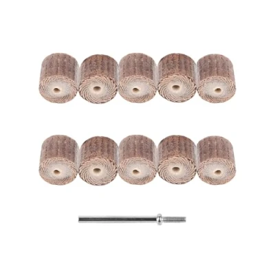 Bild av 10 st 13 mm slipning sandpapper klaffhjul skiva borste bit poleringsverktyg sander borr slipklaff hjul grovt för Dremel roterande set korn # 600 med 3 dorn skaft