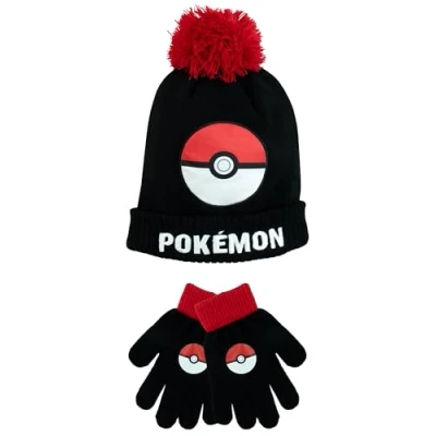 Bild av Pokemon Mössa och handskar set för barn Flickor pojkar vinter Röd One Size