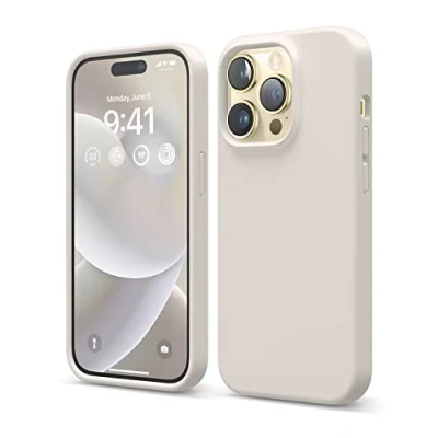 Bild av elago fodral med flytande silikon kompatibelt iPhone 14 Pro (6,1 tum), premiumsilikon, helkroppsskydd 4 lager, stöttåligt telefonskydd, repfritt mjukt mikrofiberfoder (sten)