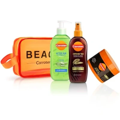 Bild av Carrot 3 solvårdsset solskyddsset av intensiv tanning gel 150 ml, olja ml och efter solkylning 200 inkl. praktisk sminkväska