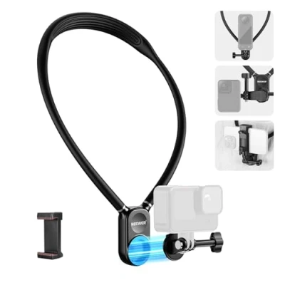 Bild av Neewer Magnetisk nackmonteringshållare med klämma kompatibel GoPro Hero 12 11 10 MAX DJI Action 4 Insta360 Samsung, snabbfrigörande POV actionkamera halsband montering Vlog Aceessories, GP15