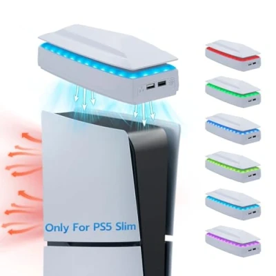 Bild av Mcbazel PS5 Slim kylstation med 3 växlad justerbar toppfläkt och RGB belysning, damm kylskydd USB2.0 portar vit