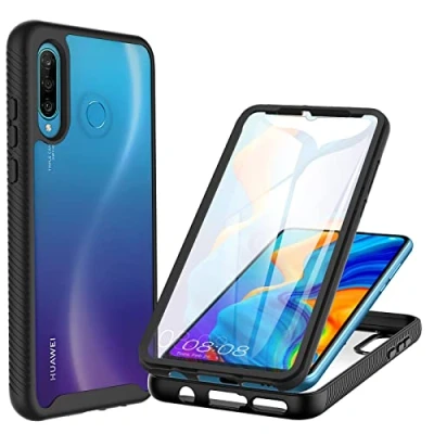 Bild av CENHUFO för Huawei P30 Lite fodral New Edition fodral, med inbyggt skärmskydd stötsäkert klart 360 helkropp skyddande robust stötfångare telefonfodral