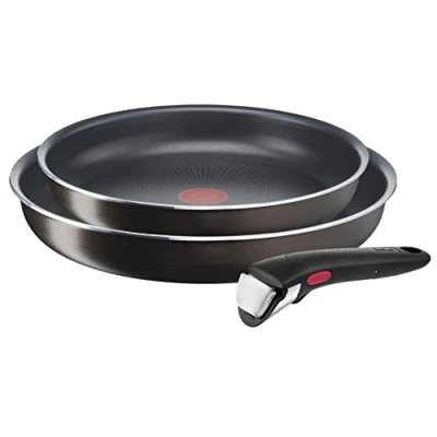 Bild av Tefal Ingenio Set med 2 stekpannor, 24/28 cm, avtagbart handtag, icke induktion, non stick beläggning, stapelbar, diskmaskinssäker Easy Plus L1509202, svart