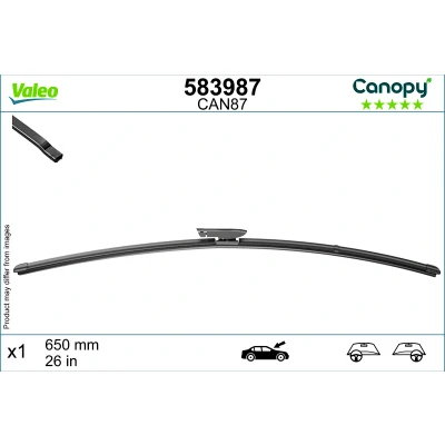 Bild av Balai d&#039;essuie glace Valeo Canopy 583987 650mm plat, caoutchouc d&#039;essuyage composé de &gt;80 % matériaux durabl.