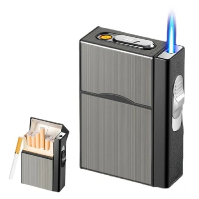 Bild av Vegena cigarettfodral med tändare, tändare stormtändare, vindtätt jet gaständare uppladdningsbar USB, stormtändare gas påfyllningsbar kan 20 fat cigaretter