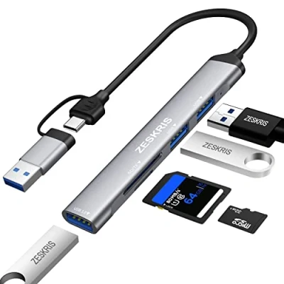 Bild av USB C Hub, ZESKRIS 5 portar ultratunn datatyp hubb med 1 3.0, 2 2.0, TF/SD/MicroSD kortläsare, bärbar splitter för Macbook Pro/Air, dator, PS5/PS4 och andra typ enheter