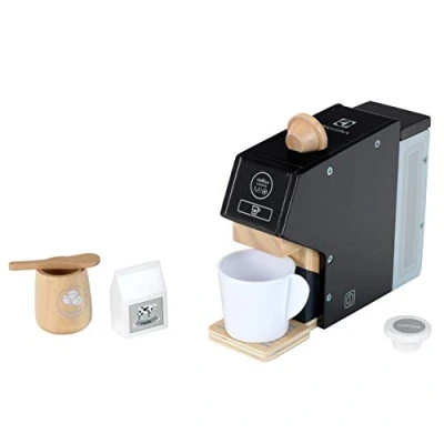 Bild av Theo Klein 7401 Electrolux kaffemaskin, trä Inkl. kopp, kapslar, mjölk och socker Tillbehör för barn leksakskök Mått: 19 cm x 5,5 14 Leksak från 3 år