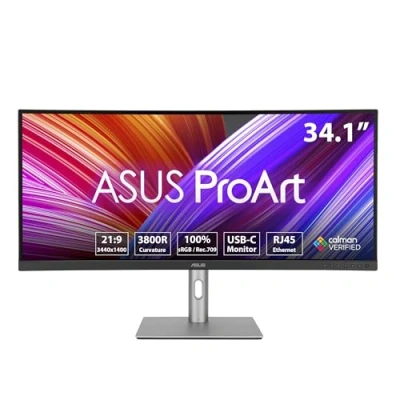 Bild av ASUS ProArt PA34VCNV 34 tum UWQHD professionell böjd skärm 21:9 IPS, 3440x1440, 60 Hz ergonomisk, Calman, hög färgåtergivning, HDR 10 RJ45, DisplayPort, HDMI, 96 W USB C, hub, högtalare