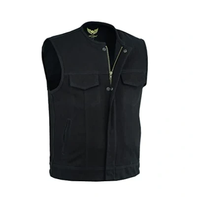 Bild av Leatherick Herr, Anarchy Club, denim, krage, motorcykelväst med djupa fickor, svart, 4XL