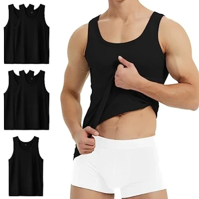 Bild av YouShow Undertröja för män, 3/5 pack, 100 % bomull, linne, finribbad, 5 x svart, 4XL