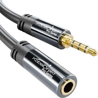 Bild av KabelDirekt Headsetförlängningskabel med okrossbart metallhölje 1 m (förlängningen är idealisk för spelheadset eller headset mikrofon, TRRS 4 polig, 3,5 mm kontakt till uttag)