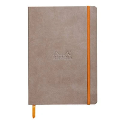 Bild av RHODIA 117454C brungrå mjuk anteckningsbok A5 prickad prick 160 sidor Clairefontaine elfenbenspapper 90 g/m bokmärke, elastisk stängning fodral i fuskläder Rhodiarama samling