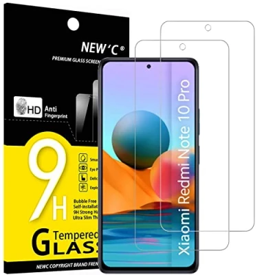 Bild av NEW&#039;C 2 Pack, skärmskydd i glas för Xiaomi Redmi Note 10 Pro, Pro Max 4G, bubbelfri, 9H hårdhet, 0,33 mm ultratransparent, ultrabeständigt härdat