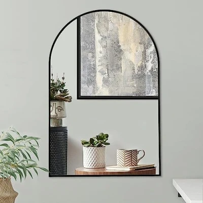 Bild av Americanflat inramad välvd spegel 20 x 30 svart väggspegel badrum, entré, vardagsrum, sovrum böjd backspegel (MIRARC1929BLK)