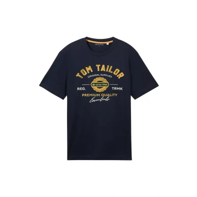Bild av TOM TAILOR T shirt för män med logotyptryck av bomull, 10302 mörkblå, S