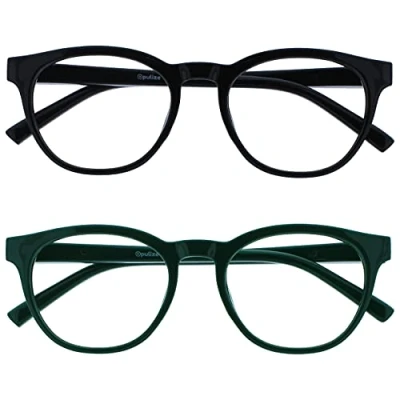 Bild av OPULIZE Blu läsglasögon blått ljusfilter 2 pack cool rund ram fjädergångjärn förbättra sömnen dator gaming speglad män kvinnor BB5 13, Svart/grön, +0,00 Dioptrien