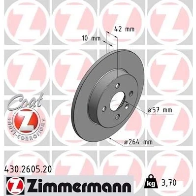 Bild av ZIMMERMANN COAT Z 430.2605.20 Disque de frein 264 10 5/4 4 100 plein revêtu OPEL: Meriva A, Combo C Tour, Van / Break
