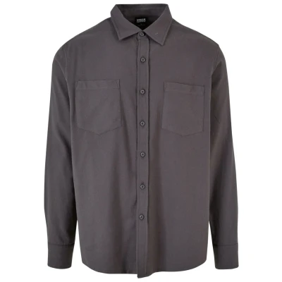Bild av Urban Classics Solid flanellskjorta för män, långärmad tröja, oliv basics, Darkshadow/mörk skugga, L