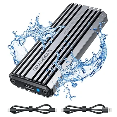 Bild av GRAUGEAR Aluminiumhölje f. M.2 NVMe SSD USB 3.2 (Gen2, 10 Gbit/s) Två kablar C &amp; A till PCIe längd 2280,2260,2242,2230 Stänkvattenskyddad IP66 G M201 AC 10G