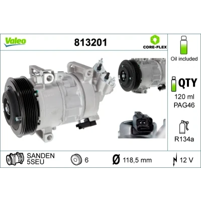 Bild av VALEO 813201 compresseur De Climatisation 5SEU 12 PAG 46 R 134a avec huile NEW ORIGINAL PART PEUGEOT: 308 I 3/5 portes, 5008